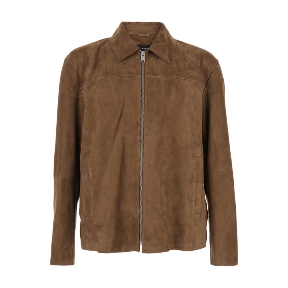 Arma Men Brown Jacket With Classic Collar In Suede For Men
